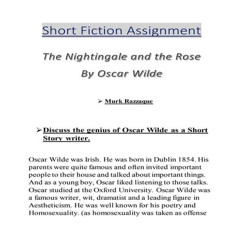  Oscar Wilde as writer and The Nightingale and the Rose text analysis