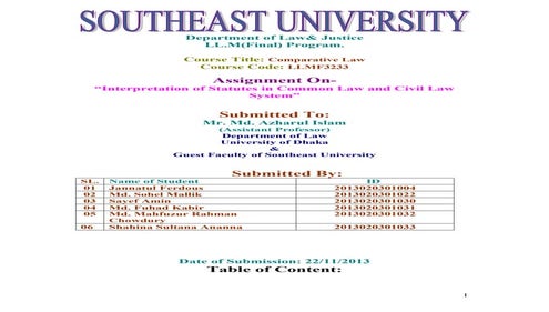 Assignment on Interpretation of Statutes in Common Law and Civil Law System 0...
