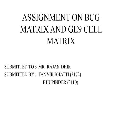 Assignment on bcg matrix and ge9 cell matrix