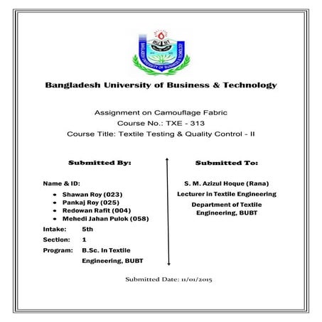 Assignment on Camouflage Fabric