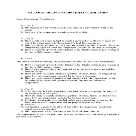 Assignment on cargo compartment classification 