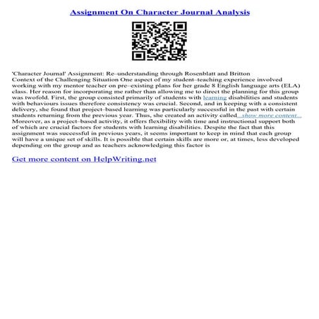 Assignment On Character Journal Analysis