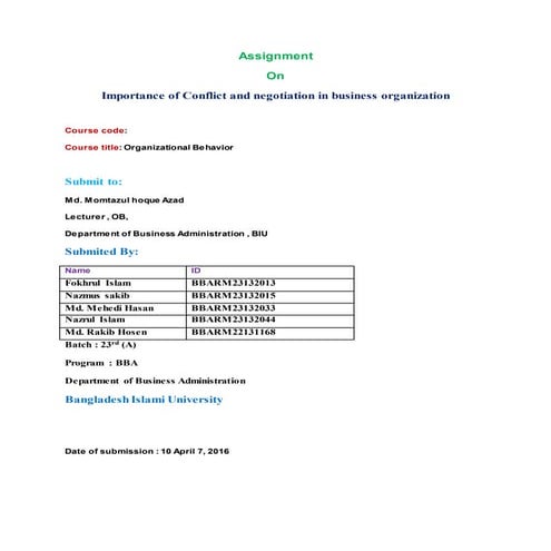 Assignment on conflict and negotiation