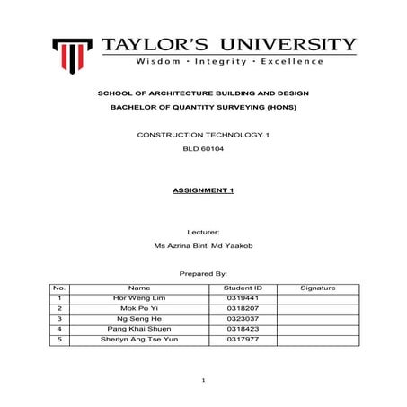 Construction Technology 1 Assignment 1