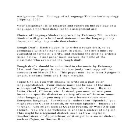 Assignment One Ecology of a LanguageDialectAnthropology 7Spring,.docx