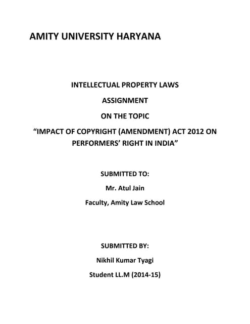 Effect of copyright (amendment) Act, 2012 on indian flim industry