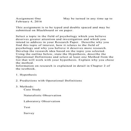 Assignment One May be turned in any time up to February 4, 2016.docx