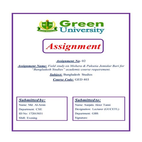 Assignment on field study of Mahera & Pakutia Jomidar Bari