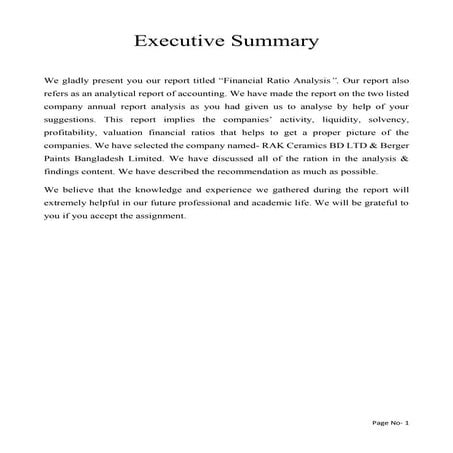 Assignment on financial statement ratio analysis