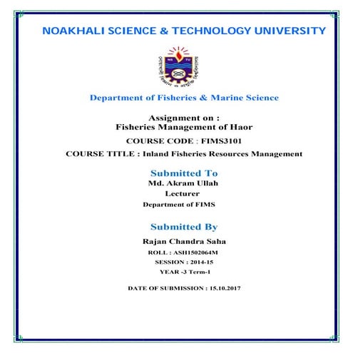 Assignment on fisheries management of haor