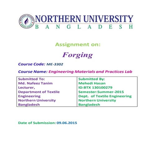 Assignment on  forging