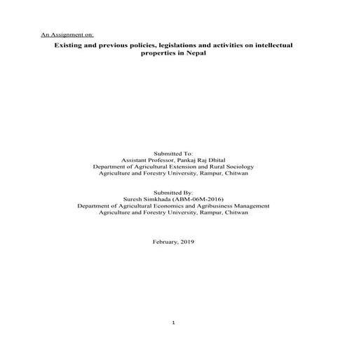 Intellectual Property Right in Nepal and it related policies and regulations