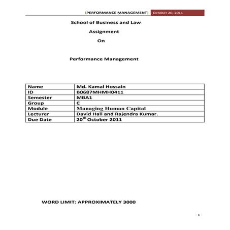 Assignment on Performance management