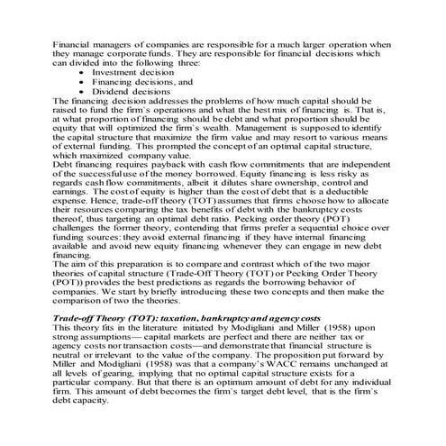 Assignment on pecking order theory