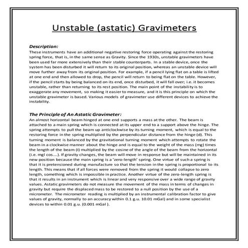 Unstable/Astatic Gravimeters and Marine Gravity Survey