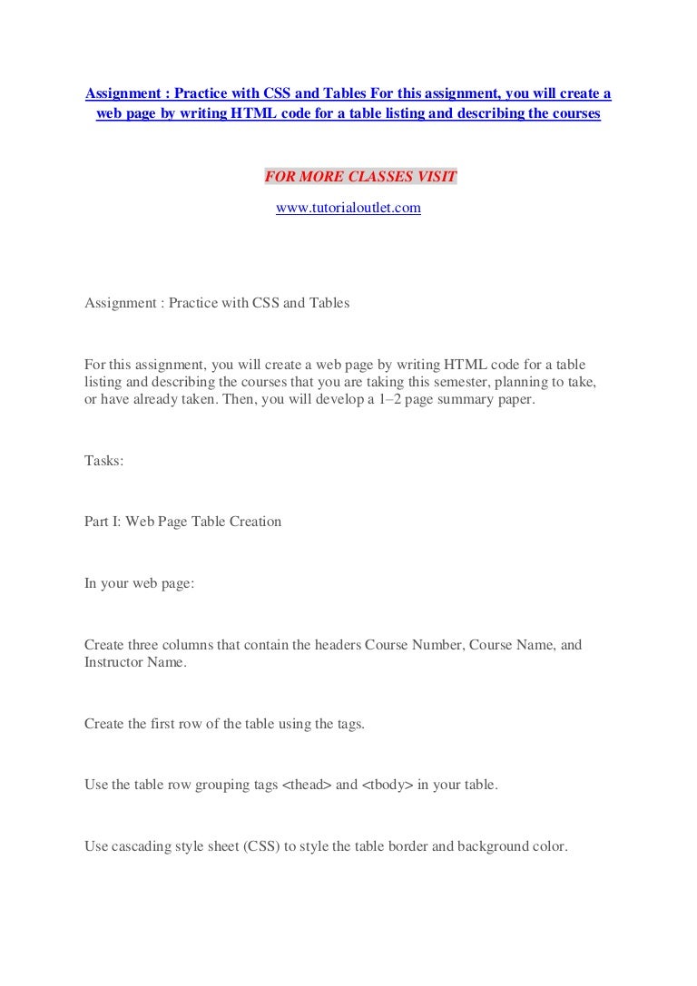 Assignment Practice With Css And Tables For This Assignment You Wil Assignment Practice With Css And Tables For This Assignment You Wil