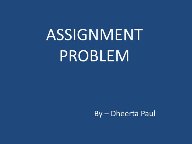Assignment problem | PPT
