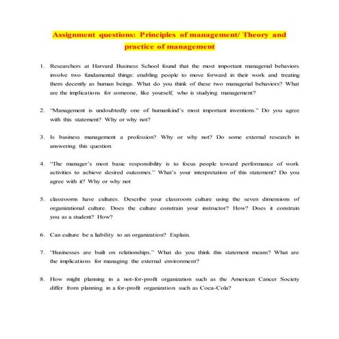 Assignment questions