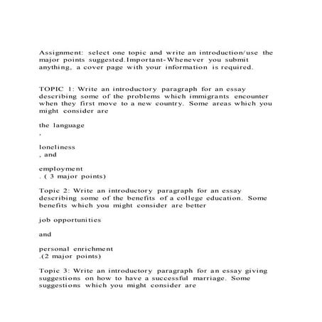 Assignment select one topic and write an introductionuse the m | PDF