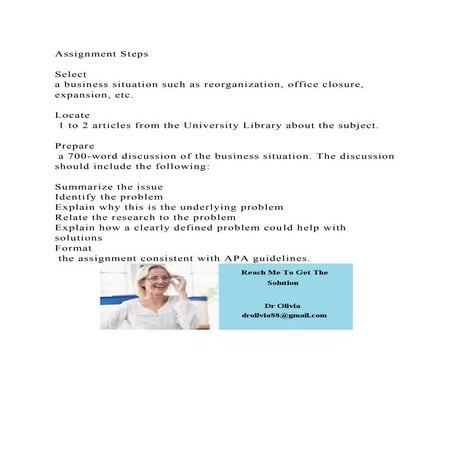 Assignment StepsSelect a business situation such as reorganiza.docx