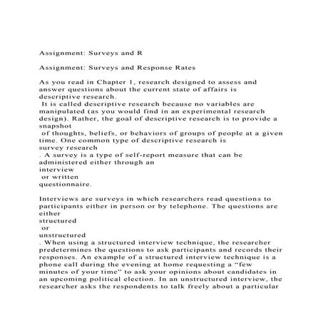 Assignment Surveys and R Assignment Surveys and Response R.docx