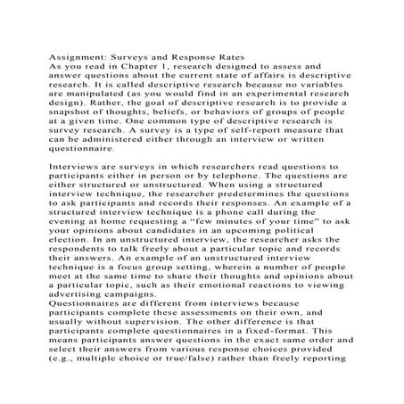 Assignment Surveys and R Assignment Surveys and Response R.docx