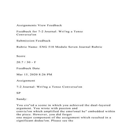 Assignments View FeedbackFeedback for 7-2 Journal Wri!ng .docx