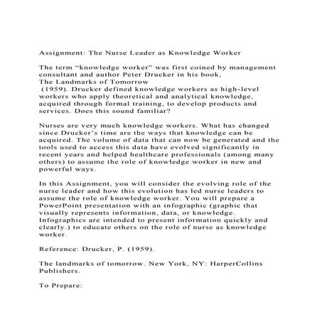 Assignment The Nurse Leader as Knowledge WorkerThe term kn.docx