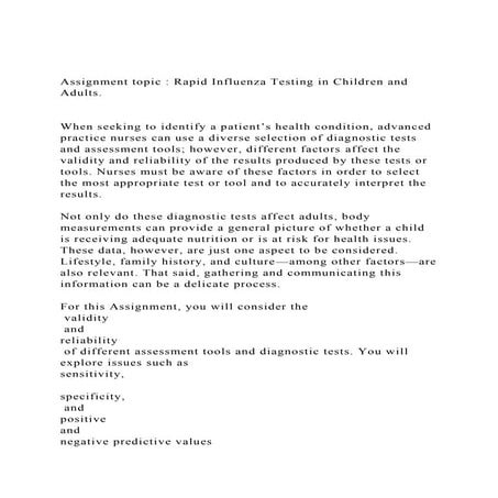 Assignment topic  Rapid Influenza Testing in Children and Adult.docx