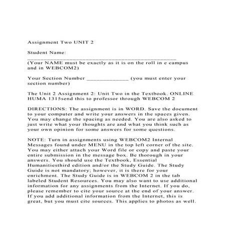 Assignment Two UNIT 2Student Name _______________________.docx