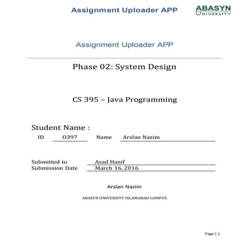Assignment uploader app full report java | DOCX