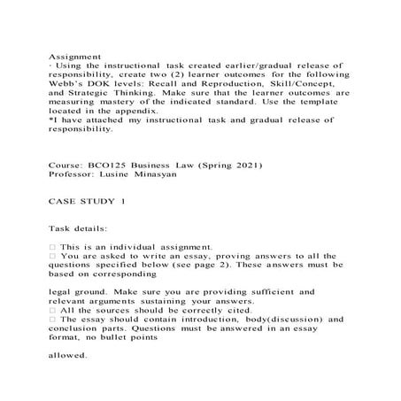 Assignment· using the instructional task created earliergradual