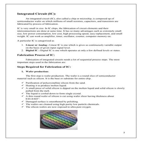 Fabrication process of Integrated Circuit (IC's)