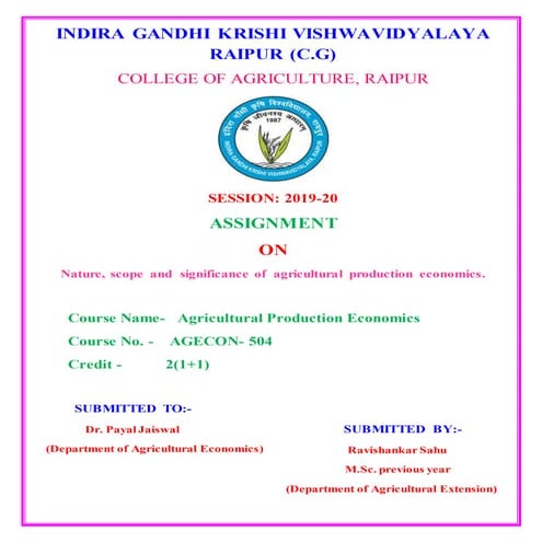  Nature, scope and significance of Agricultural Production Economics