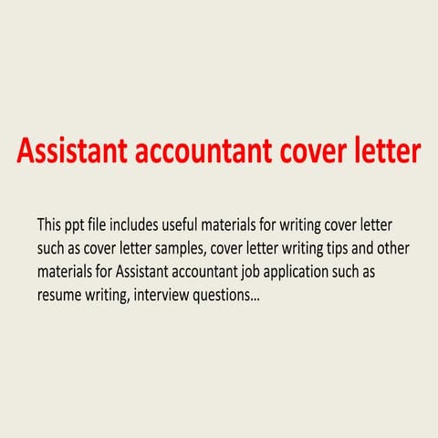 Assistant accountant cover letter