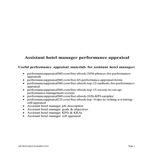 Assistant hotel manager performance appraisal