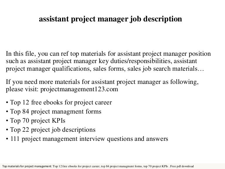assistant project manager project management assistant job description