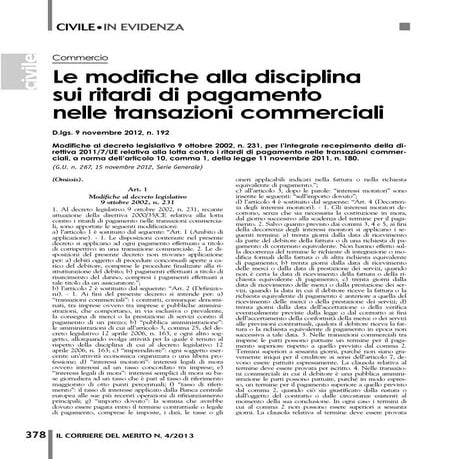 Modifiche alla Disciplina sui Ritardi di Pagamento - Studio Legale Pandolfini...