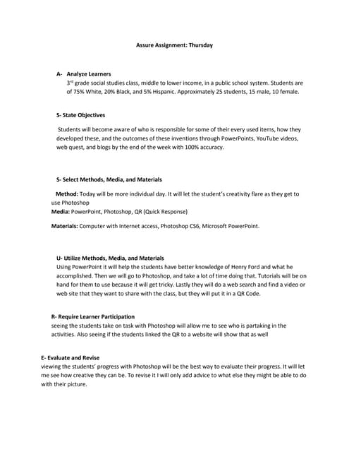 Assure assignment Thursday