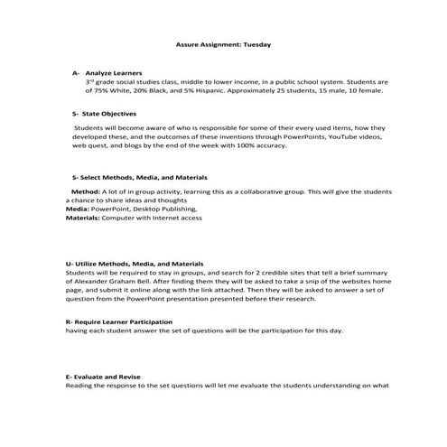 Assure assignment tuesday