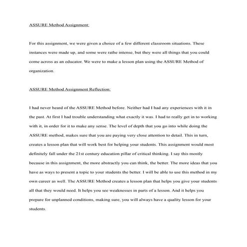 ASSURE Method Assignment Reflection 