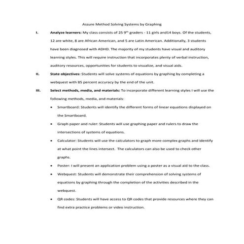 Assure method solving systems by graphing