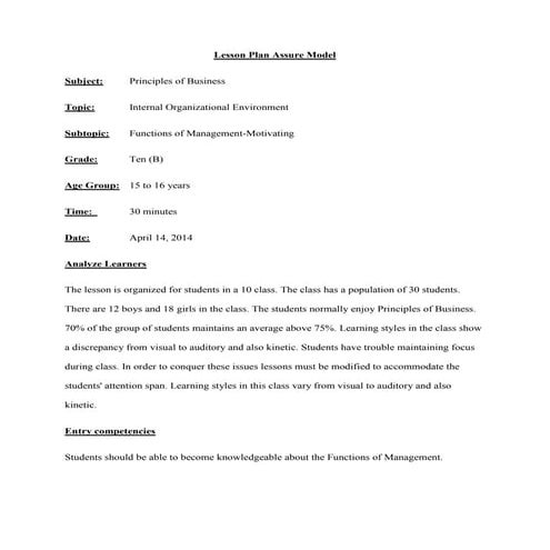 Assure modle lesson plan