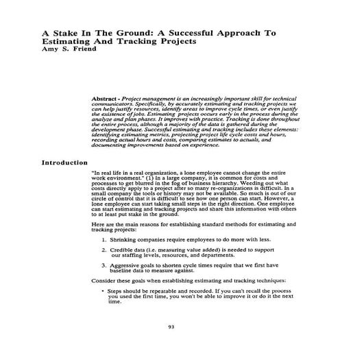 A Stake in the Ground- A Successful Approach To Estimating and Tracking Projects