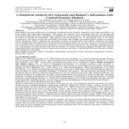 A statistical analysis of cockroach and rodent’s infestation | PDF