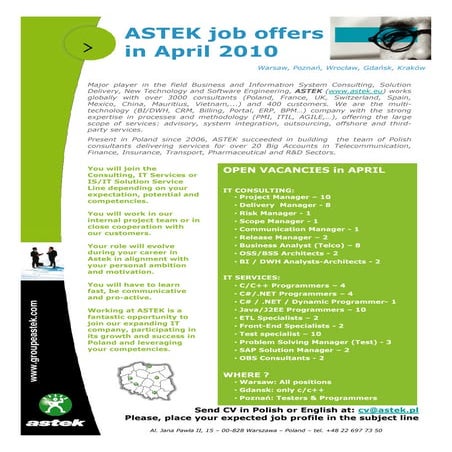 Astek Polska JOB OFFERS