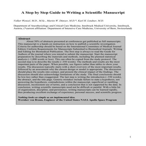 A step by step guide to writing a scientific manuscript