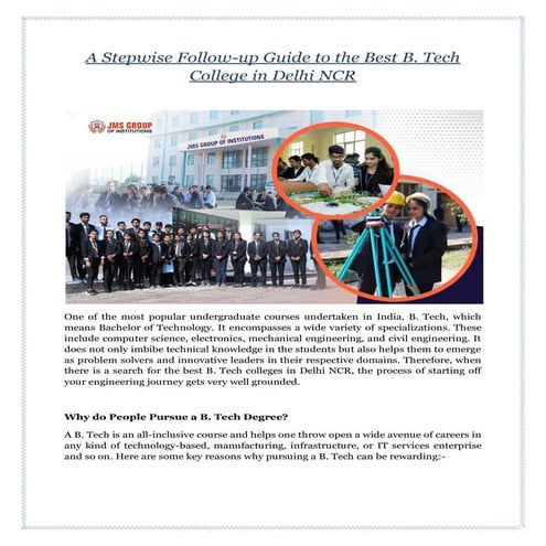 A Stepwise Follow-up Guide to the Best B. Tech College in Delhi NCR