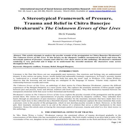 A Stereotypical Framework of Pressure,  Trauma and Relief in Chitra Banerjee ...