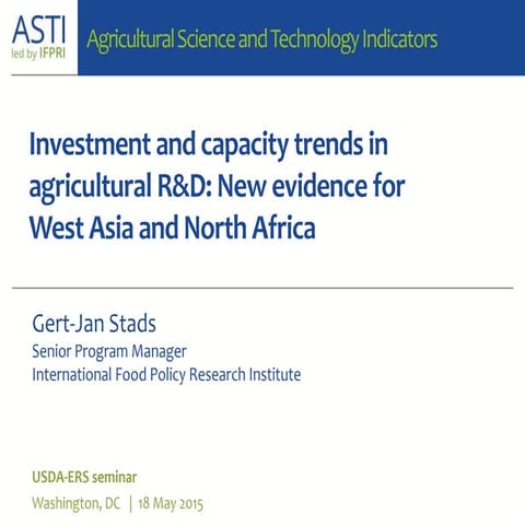 Investment and capacity trends in agricultural R&D: New evidence for West As...